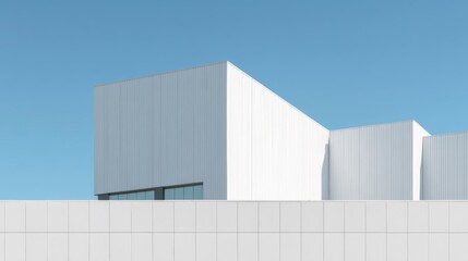 Modern Architecture's Simplicity: An exquisite architectural masterpiece embodies modern minimalism with clean lines and a stunning geometric design, against a bright azure sky.