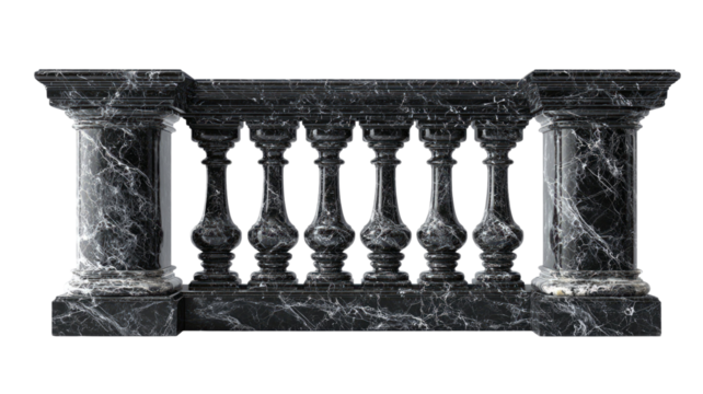 Antique stone architectural column isolated on white featuring classical Greek and Roman style with marble balustrade and decorative pillars