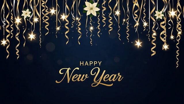 Sparkling golden confetti and lights for happy new year celebration