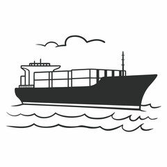 Obraz premium Cargo Ship Silhouette on Ocean Waves
