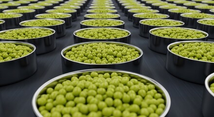 Canned Green Peas in Rows Ready for Distribution