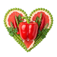 Heart Shaped Food Arrangement on Transparent Backdrop