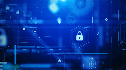 Futuristic Cyber Security HUD Interface with Digital Lock System