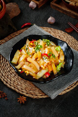 Spicy Cold Chinese Noodles with Vegetables and Chili Peppers