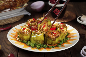 Delicious Stuffed Peppers with Pork and Chili - Chinese Dish