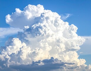 Dramatic cumulus cloud billows against a bright blue sky, some lower stratocumulus visible