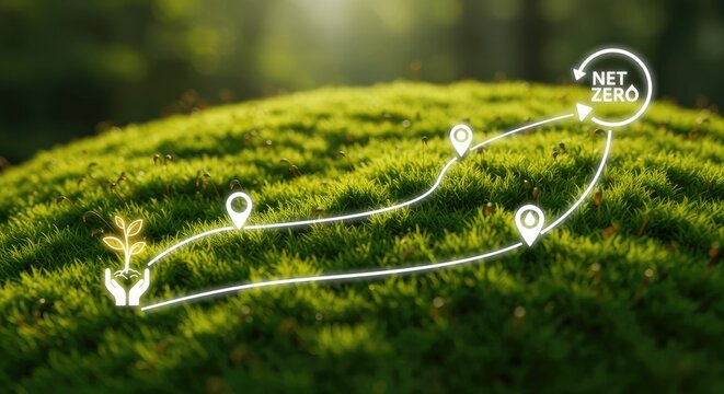 Net Zero Concept with Plant and Green Moss carbon neutral sustainability environment eco-friendly climate change ecology