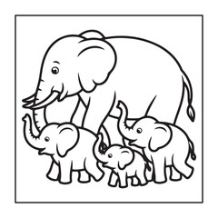 Fototapeta premium Kids-friendly group of animals set black and white coloring pages.