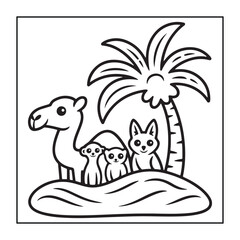 Kids-friendly group of animals set black and white coloring pages.