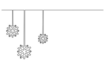 Continuous one line drawing of Snowflake set. Single line drawing illustration of Set blue snowflake icons collection. Winter season concept vector art. Doodle line illustration.