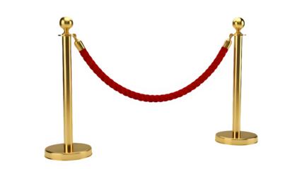 Elegant gold stanchions with red velvet rope on a black background luxury event entrance and exclusive access concept