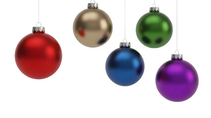 Festive christmas ornaments hanging on black background red gold green blue and purple holiday decorations for christmas tree