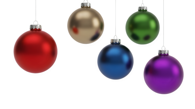 Festive christmas ornaments hanging on black background red gold green blue and purple holiday decorations for christmas tree - Powered by Adobe