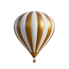 Obraz premium Striped hot air balloon with gold and white colors isolated on black background for celebrations and special events decoration