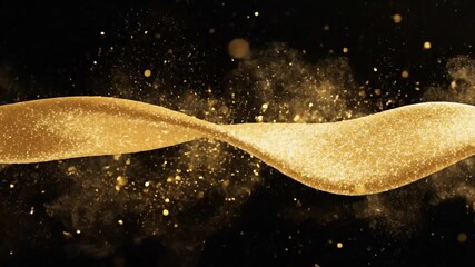 Dynamic wave of gold glitter with a magical sparkle flowing across a sophisticated black background - Powered by Adobe