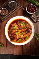 Traditional Spicy Stewed Fish Chinese Cuisine with Fresh Chilies