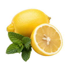 Lemon Halves with Mint Leaves Refreshment on Transparent Background