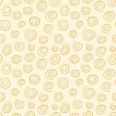 A vector seamless retro pattern with hand-drawn spiral circles on a warm background. Suitable for printing, packaging, wallpaper, textiles, and design.