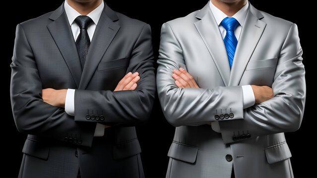 Confident business team with modern suits showing collaboration and partnership, ideal for corporate leadership and success presentations