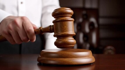 Justice prevails with judge's gavel in motion, symbol of legal authority and courtroom drama, ideal for law firms and legal dramas, conveying fairness and equity