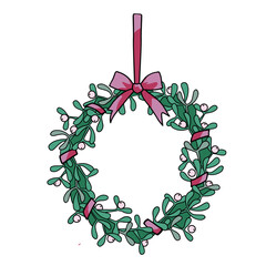 Christmas mistletoe wreath with bow vector illustration