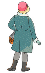 woman standing in winter outfit back view