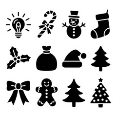 Collection of Christmas icons on white background. Vector