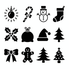 Collection of Christmas icons on white background. Vector