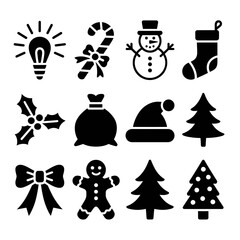 Collection of Christmas icons on white background. Vector