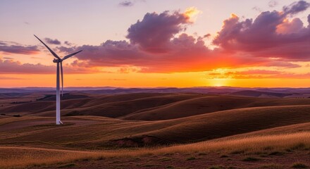 Dramatic Sunset Over Rolling Hills and Prairies