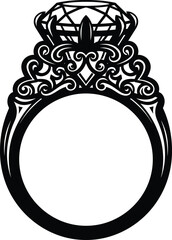 Elaborate Diamond Engagement Ring Silhouette With Filigree On Christmas White Background diamond ring wedding ring