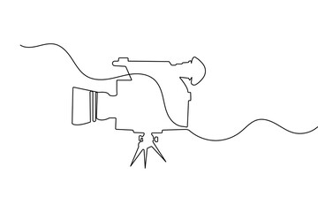 Video recording camera continuous one line drawing in minimalist style isolate outline vector illustration art
