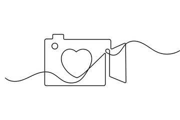 Obraz premium Video recording camera continuous one line drawing in minimalist style isolate outline vector illustration art 