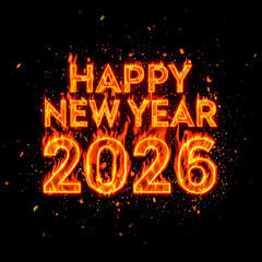 Happy New Year 2026 Text Burning in Intense Fire and Flame