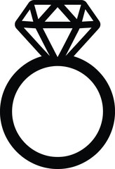 Simple Christmas black outline icon of a diamond engagement ring on a white background jewelry symbol