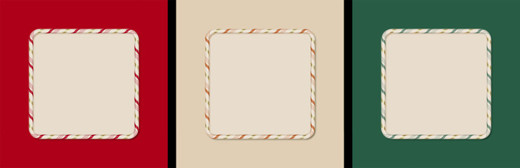 Set of Merry Christmas and Happy New Year candy borders and frames. Set of realistic Christmas candy design elements. Elegant Christmas banners