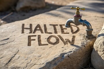 Old Water Tap with HALTED FLOW Inscribed on Stone