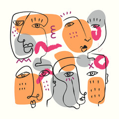 Abstract face portrait doodle line art hand drawn vector illustration for art print, wall art, decoration, banner and poster.
