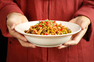 Fried Chicken Gizzards with Pickled Vegetables and Beans