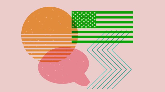 American flag and geometric shaped risograph effect professional animation video
