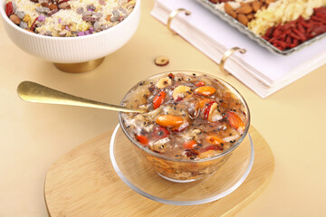 Mixed Dried Fruits and Nuts Healthy Dessert Bowl with Cranberries and Dates