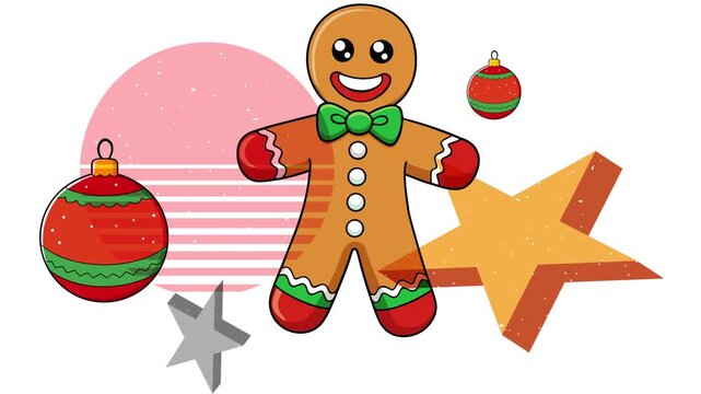Christmas decoration ball and Gingerbread Man Christmas Cookie geometric shaped elements with risograph effect professional animation video