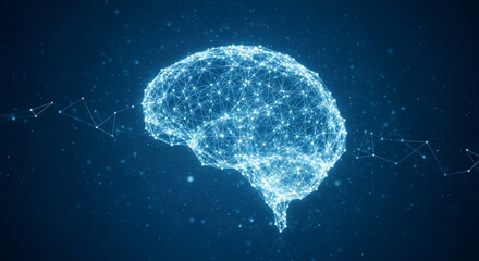 Abstract glowing blue neural network brain structure on a dark background