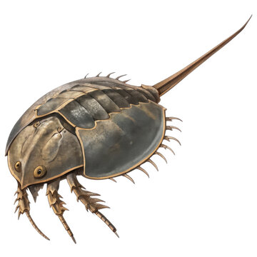 Detailed illustration of an ancient horseshoe crab, prehistoric marine animal. This isolated creature fascinating living fossil