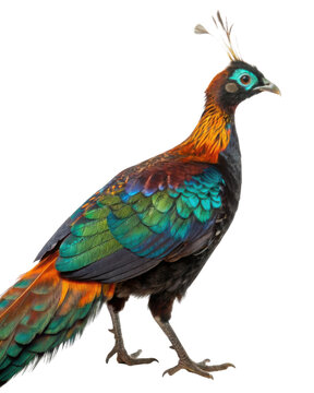 Majestic Himalayan monal bird showing its colorful, iridescent feathers. This wildlife from nature stands proudly, isolated and beautiful