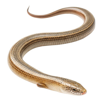 Calm legless lizard reptile slithering with brown scaled skin. Wild vertebrate serpent animal, unique creature isolated transparency