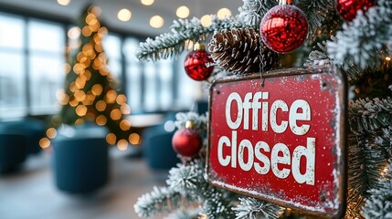 Workplace Christmas Office Closed Sign - Corporate Holiday Leave Announcement Material Office Holiday Decor Graphic, Vintage Quiet Luxury Festive Style Warm Workplace Holiday Vibe Trend