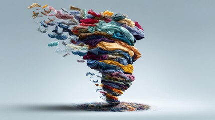 Creative Tornado of Colorful Clothes in Dynamic Motion