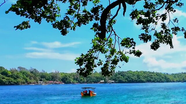 Tropical blue sea view from a seaside bungalow in Sabang, Aceh
