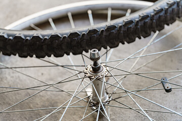 Steel spiderweb of spokes supports a rugged tire, ready for Adventure and mountain trails